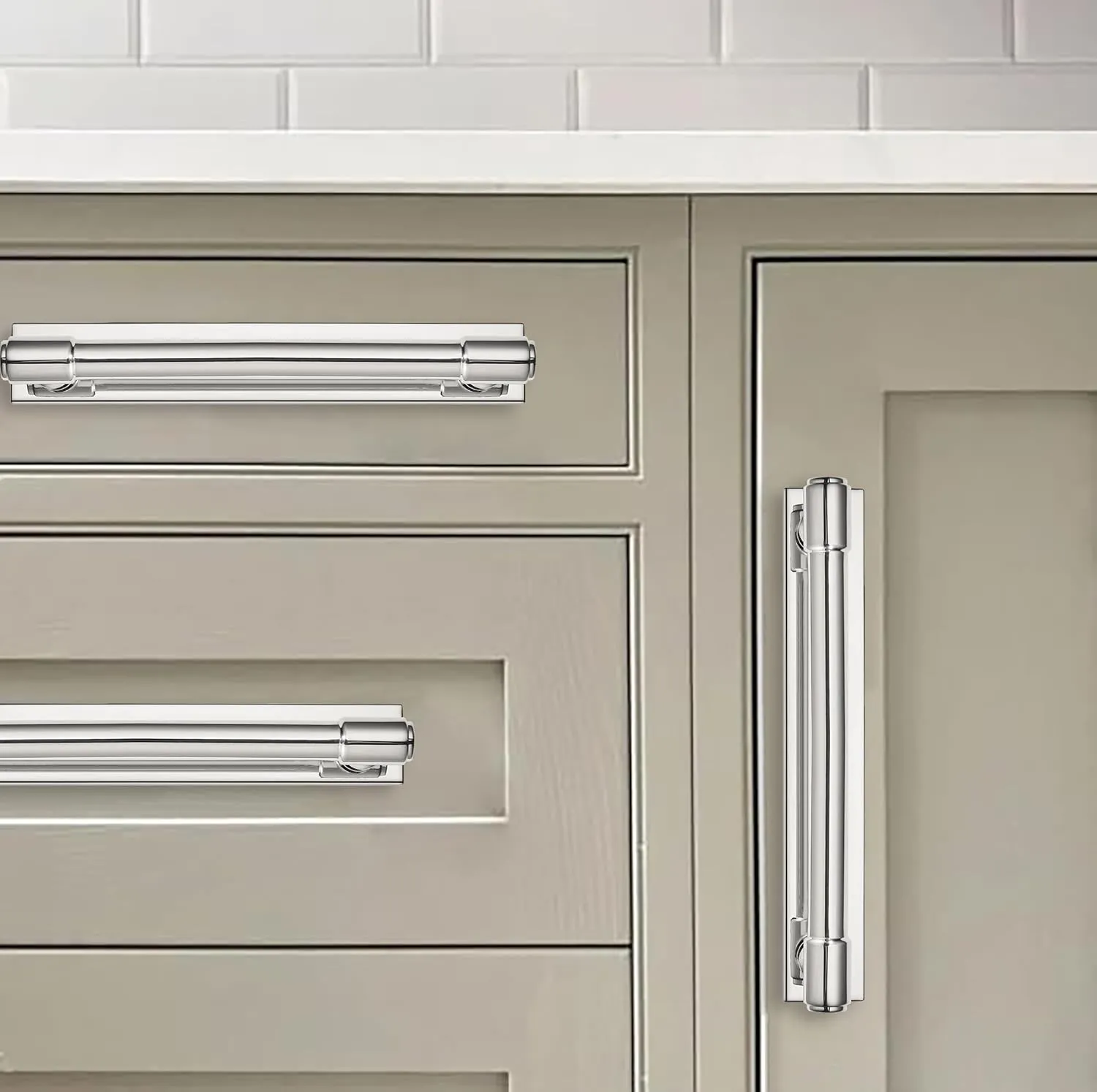 khtumeware 5 Pack 8 Inch(203 mm) Center to Center Polished Nickel Cabinet Pull Backplate with Base Plate Zinc Solid Kitchen Cabinet Handles Drawer Pulls Cabinet Hardware