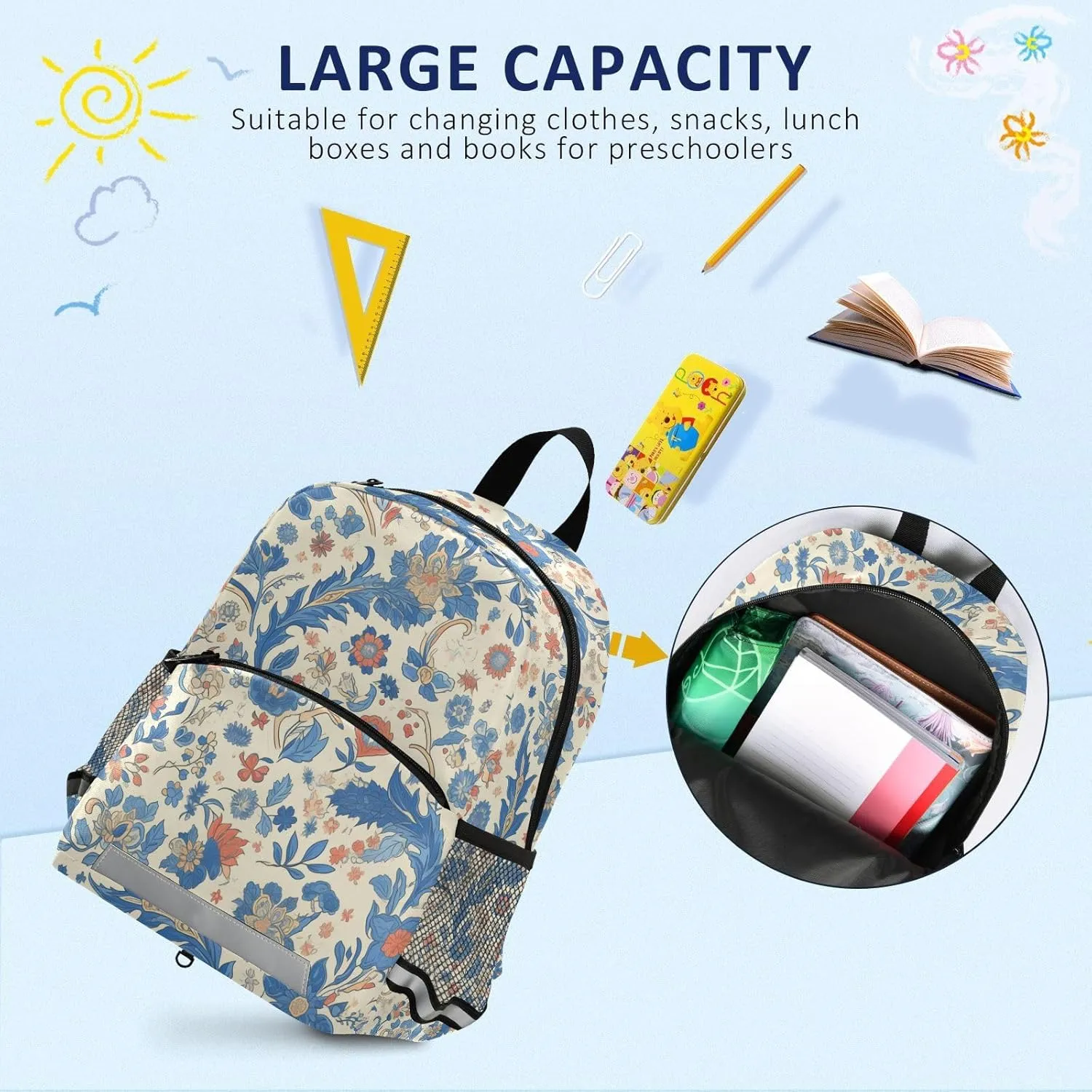 Kids Backpack for Boys Mini Multifunctional Bookbag with Reflective Strips Travel Outdoor Daypack, Paisley Watercolor