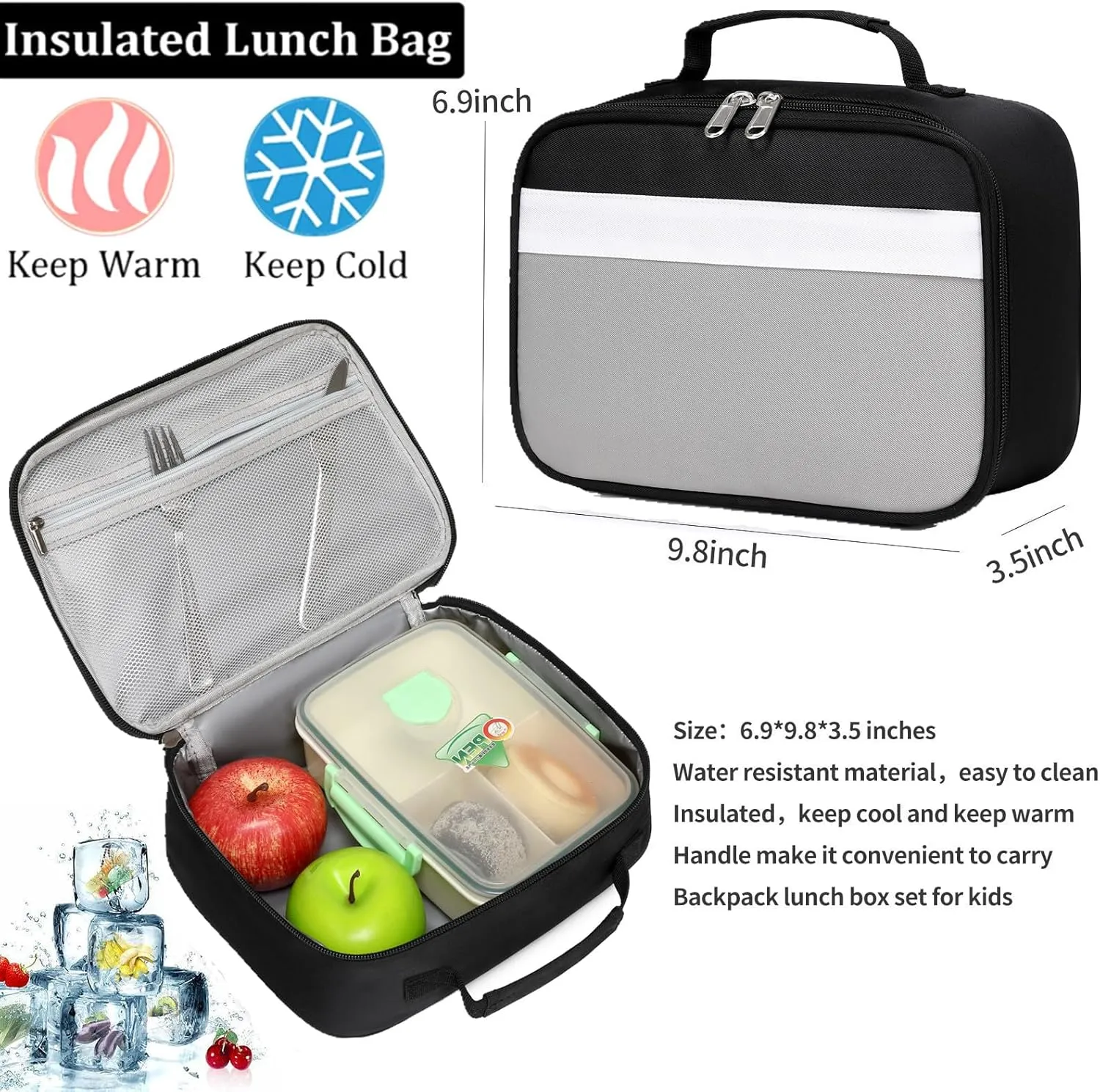 Kids Backpack Lunch Box Set Elementary School Backpacks 5-9 Years for Boys and Girls with Chest Buckle (Set Navy Red, Large-17 H)