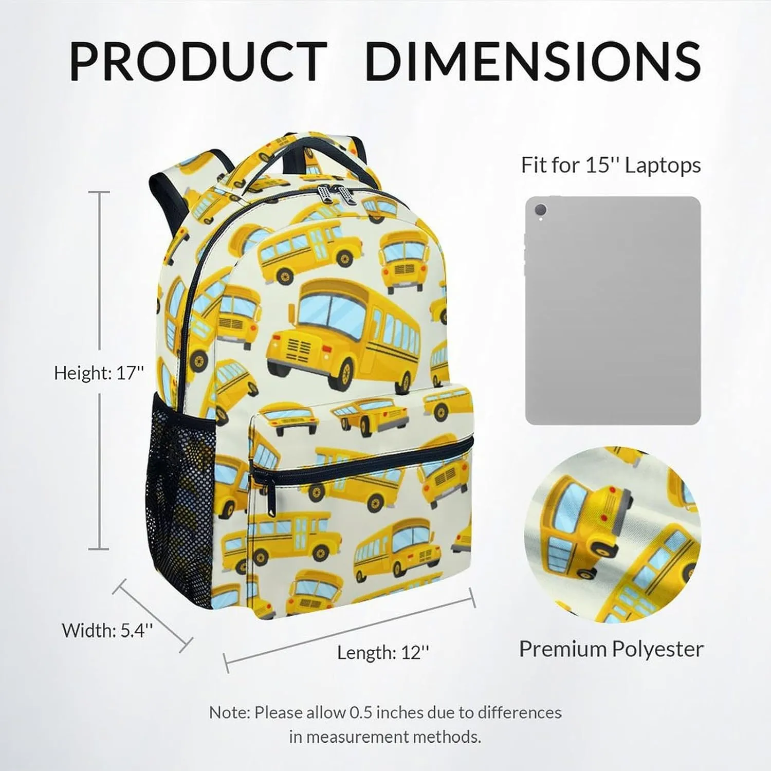 Kids Backpack School Bookbags, School Bus Backpack for Boys Girls Ages 6-12, 17 Inch School Backpacks for Primary, Cute Car Bookbag with Adjustable Straps, Yellow