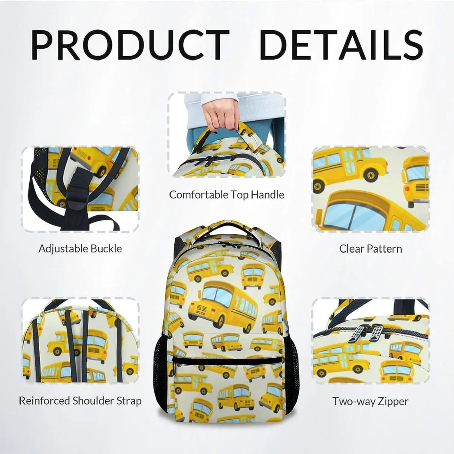 Kids Backpack School Bookbags, School Bus Backpack for Boys Girls Ages 6-12, 17 Inch School Backpacks for Primary, Cute Car Bookbag with Adjustable Straps, Yellow