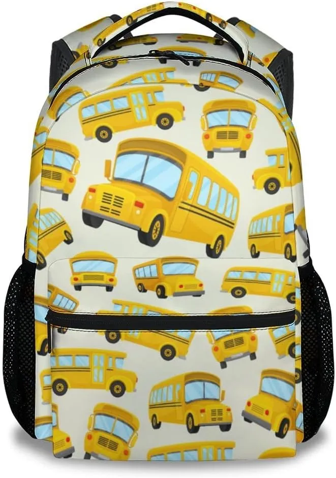 Kids Backpack School Bookbags, School Bus Backpack for Boys Girls Ages 6-12, 17 Inch School Backpacks for Primary, Cute Car Bookbag with Adjustable Straps, Yellow
