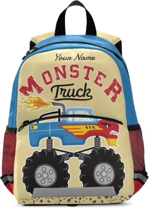 Kids Backpack,Monster Truck with Flame Lightweight Preschool Backpack for Toddlers Boys Girls with Chest clip