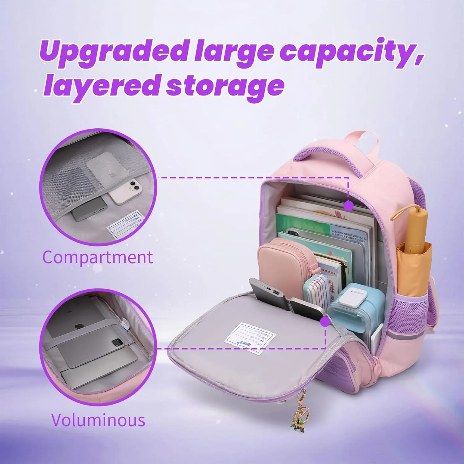 Kids Backpacks for Girls, Backpack for Elementary School Book Bags with Keychains Kawaii Travel Daypack Ages 6-8 (School Bag Khaki)