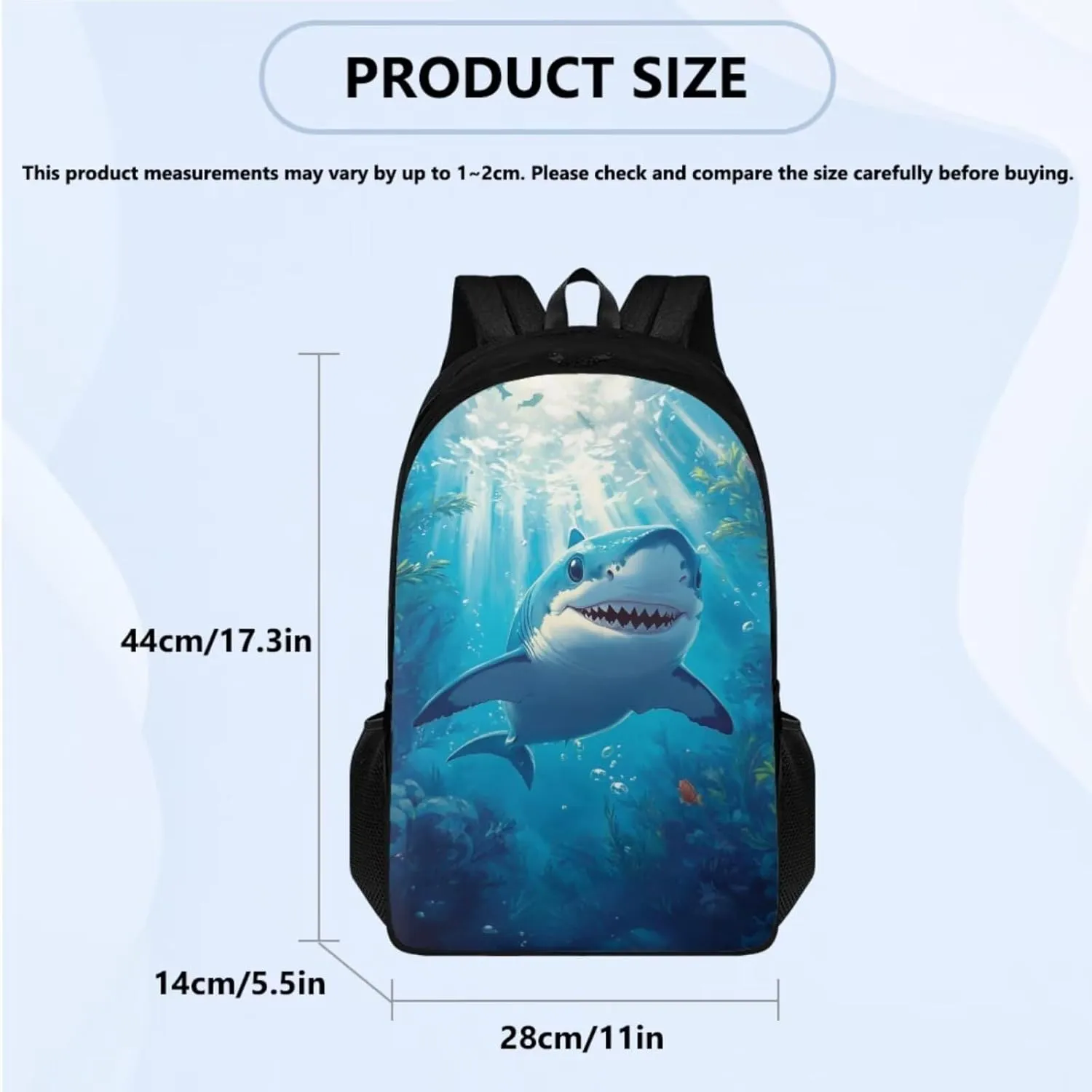 Kids Blue Shark Backpack Set 4Pcs with Lunch Bag Teenager Boys School Backpack Set with Insulated Water Bottle and Water Bottle Holder for Elementary Middle School Bag Satchel Rucksack