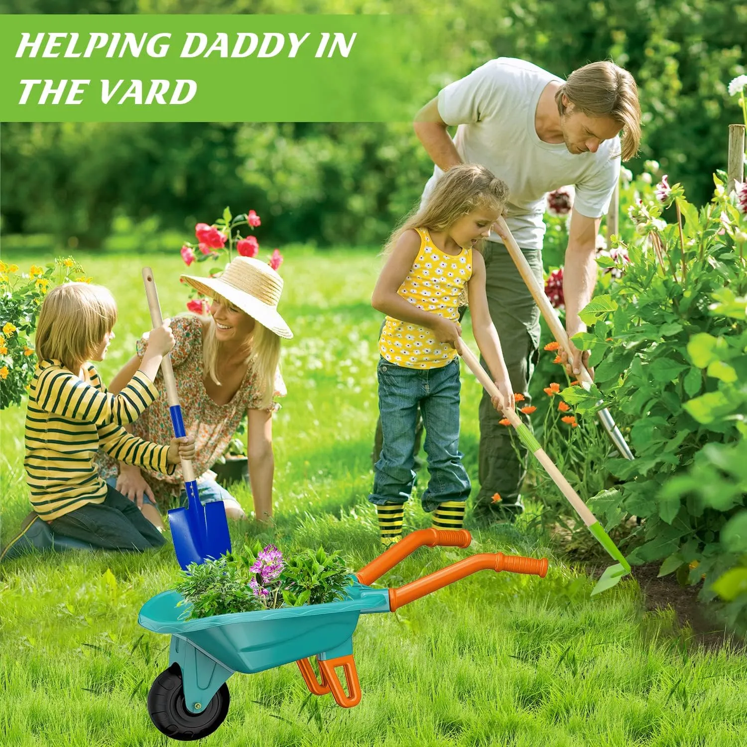 Kids Gardening Tools Outdoor Toys Set Backyard Play with Wheelbarrow Educational STEM Learning Pretend Toys Outdoor Indoor for Toddlers Kids Boys Girls