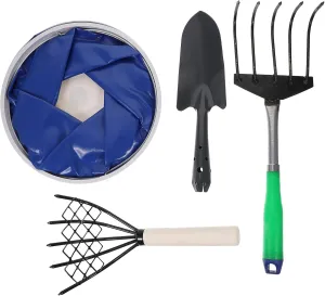 Kisangel 1Set Seafood Claw Rake with Handle High Carbon Steel Rake for Digging Clams and Shells Tool with Mesh Bag for Easy Cleaning and Soil Loosening