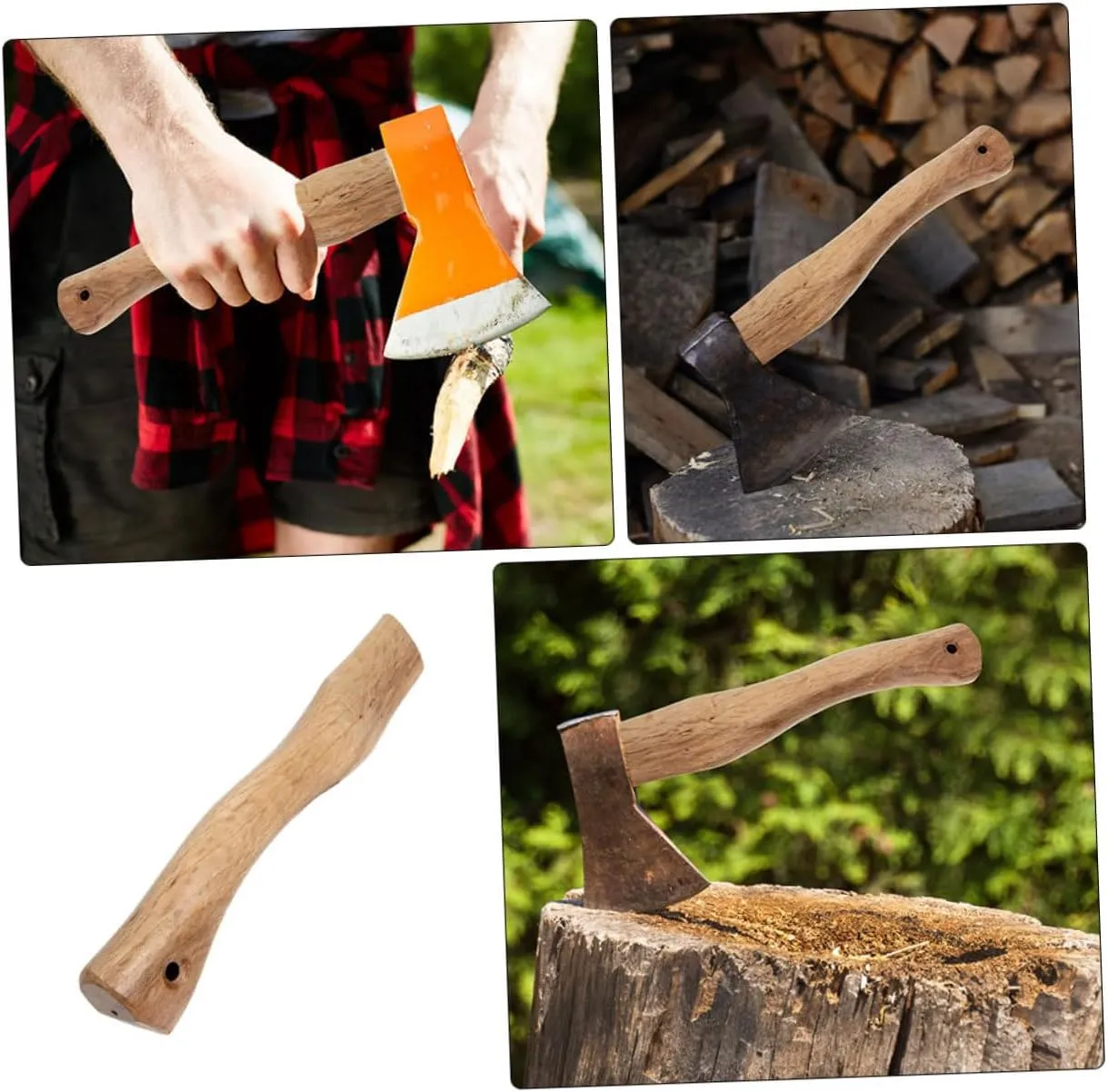 Kisangel 6pcs Ergonomic Wooden Axe Handle Replacement Wood Grip for Use Smooth Easy Installation Compatible Various Axes for Camping and Outdoor Activities