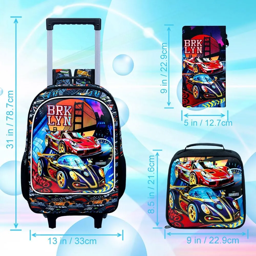 KLFVB Rolling Backpack for Girls Boys, Kids Roller Wheels School Bookbag with Lunch Bag, Wheeled School Bag for Children