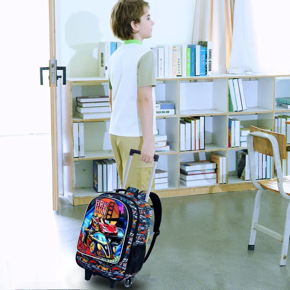 KLFVB Rolling Backpack for Girls Boys, Kids Roller Wheels School Bookbag with Lunch Bag, Wheeled School Bag for Children