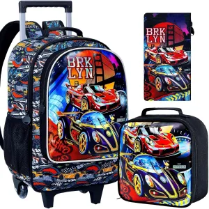 KLFVB Rolling Backpack for Girls Boys, Kids Roller Wheels School Bookbag with Lunch Bag, Wheeled School Bag for Children