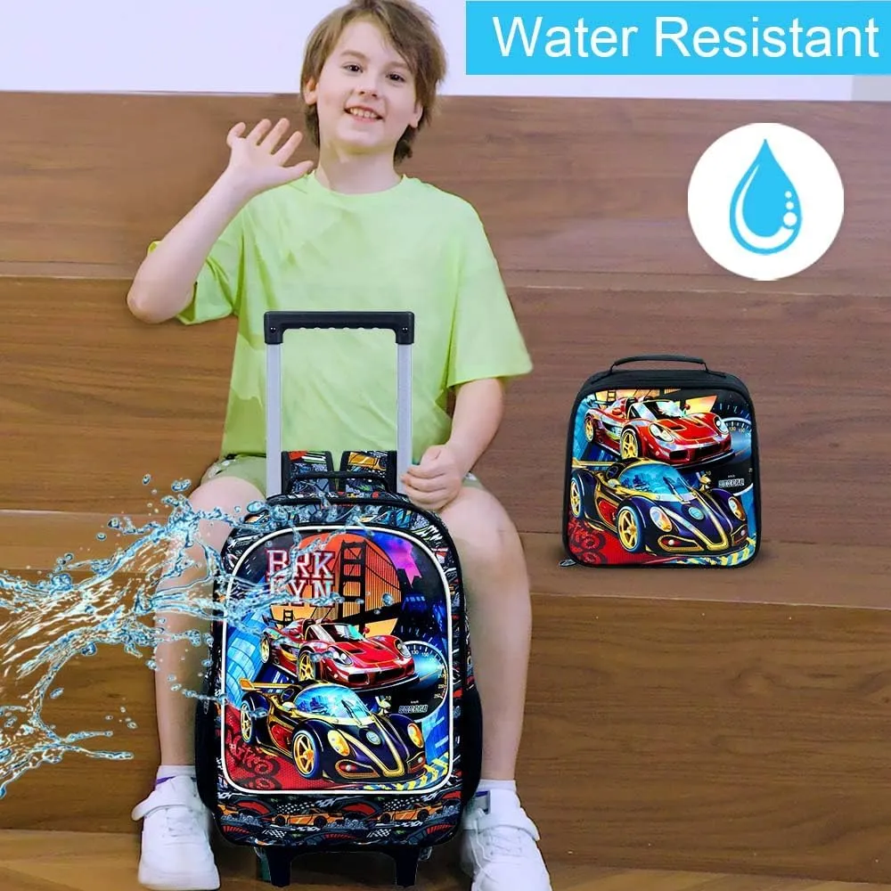 KLFVB Rolling Backpack for Girls Boys, Kids Roller Wheels School Bookbag with Lunch Bag, Wheeled School Bag for Children