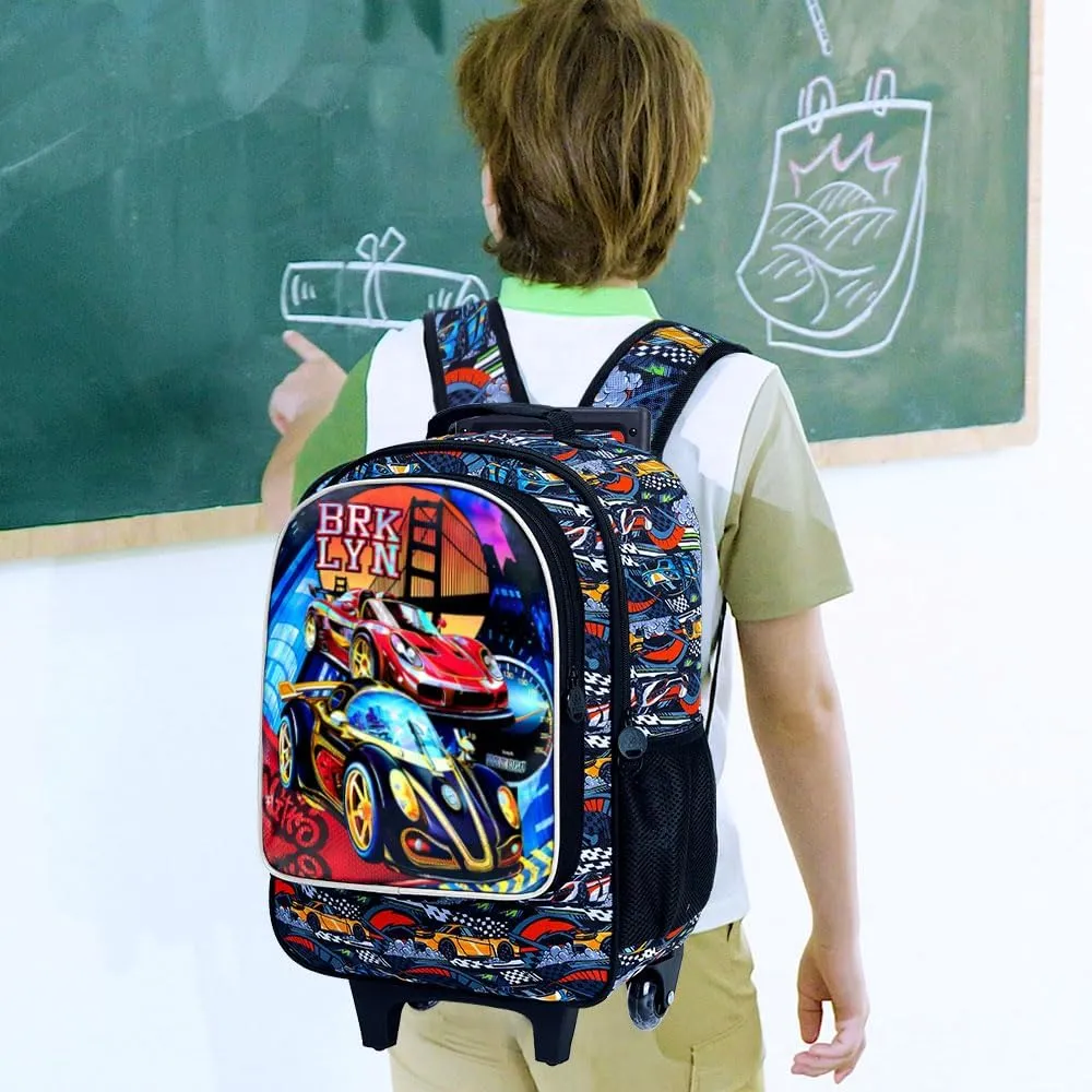 KLFVB Rolling Backpack for Girls Boys, Kids Roller Wheels School Bookbag with Lunch Bag, Wheeled School Bag for Children