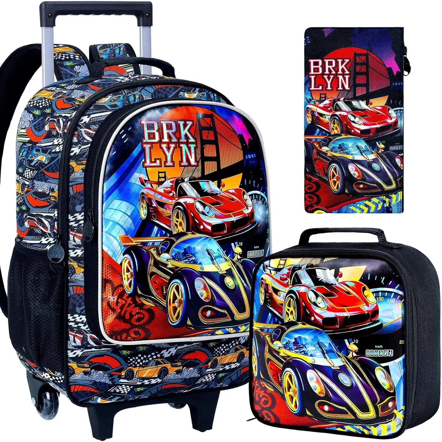 KLFVB Rolling Backpack for Girls Boys, Kids Roller Wheels School Bookbag with Lunch Bag, Wheeled School Bag for Children