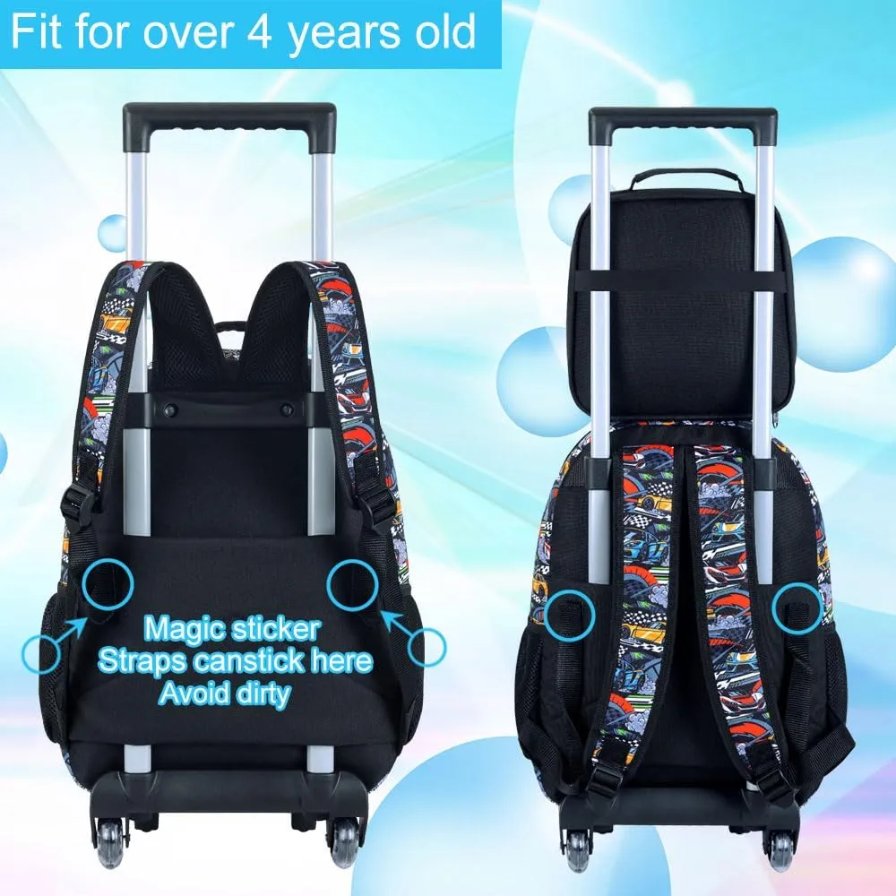 KLFVB Rolling Backpack for Girls Boys, Kids Roller Wheels School Bookbag with Lunch Bag, Wheeled School Bag for Children