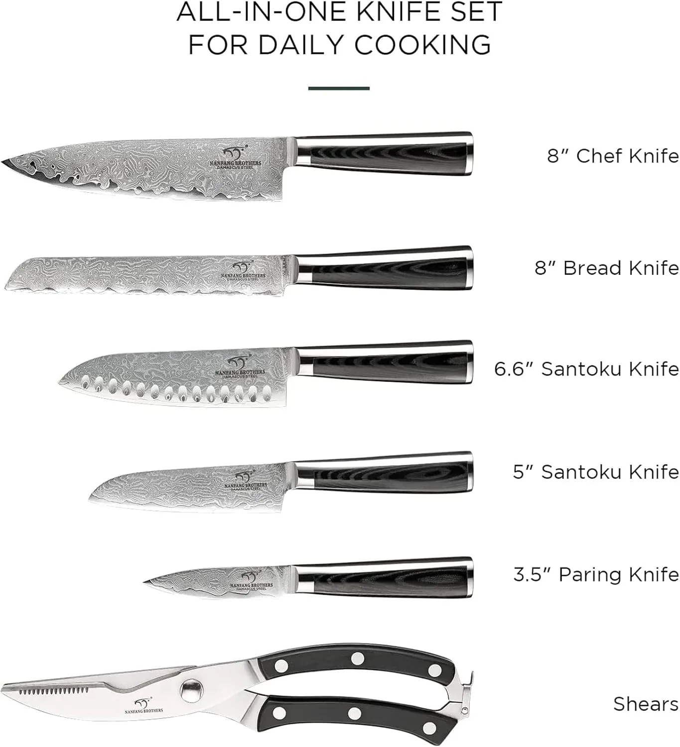 Knife Sets for Kitchen with Block, 7 Pieces Damascus Knife Set, VG10 Steel with Micarta Handle, Chef Knife Set and Kitchen Shear