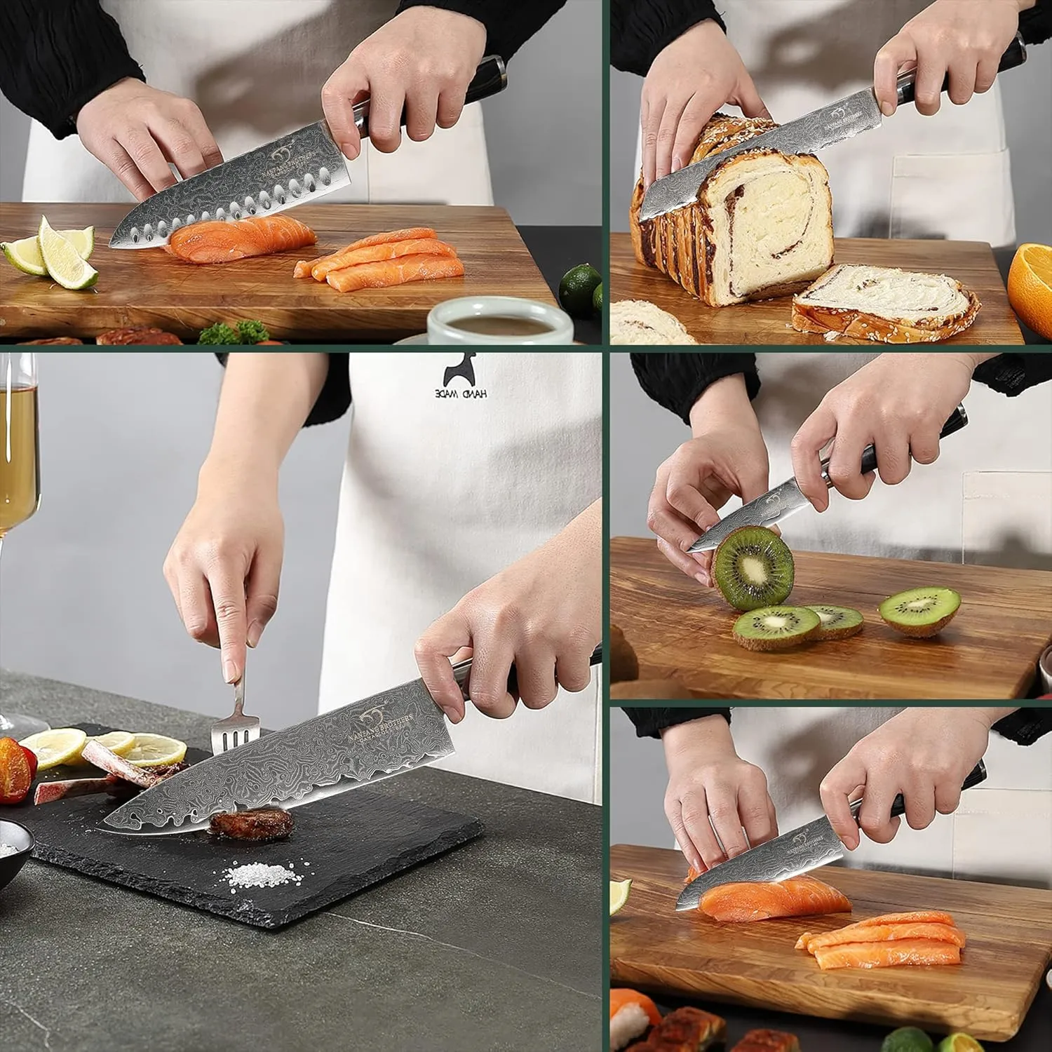 Knife Sets for Kitchen with Block, 7 Pieces Damascus Knife Set, VG10 Steel with Micarta Handle, Chef Knife Set and Kitchen Shear