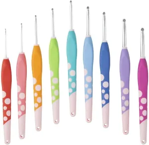Knit Picks Dots Crochet Hook Set - Comfortable Ergonomic Handles - 9 Color Coded Sizes
