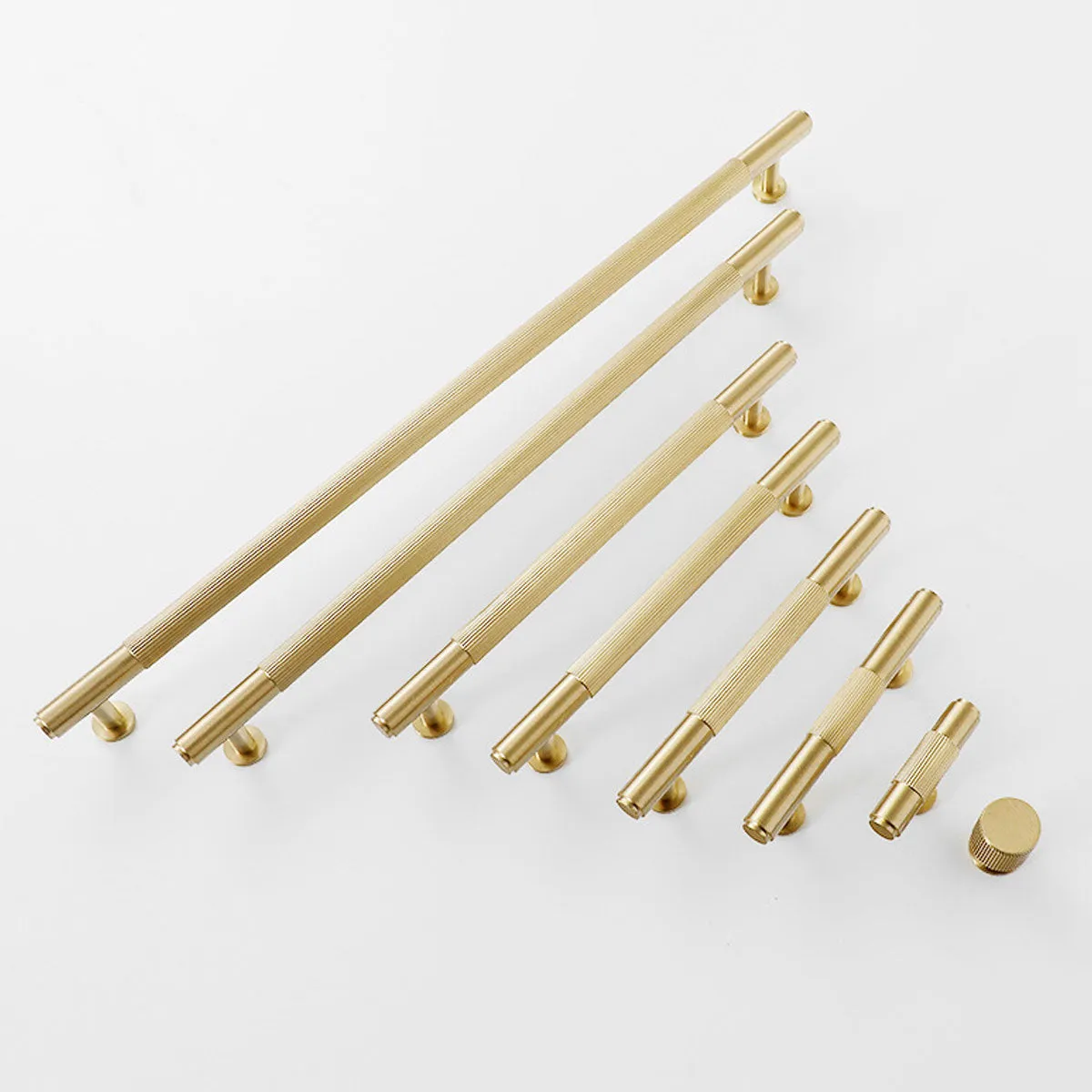 Knurled Copper Cabinet Handles and Knobs for Kitchen and Drawers Brushed Brass