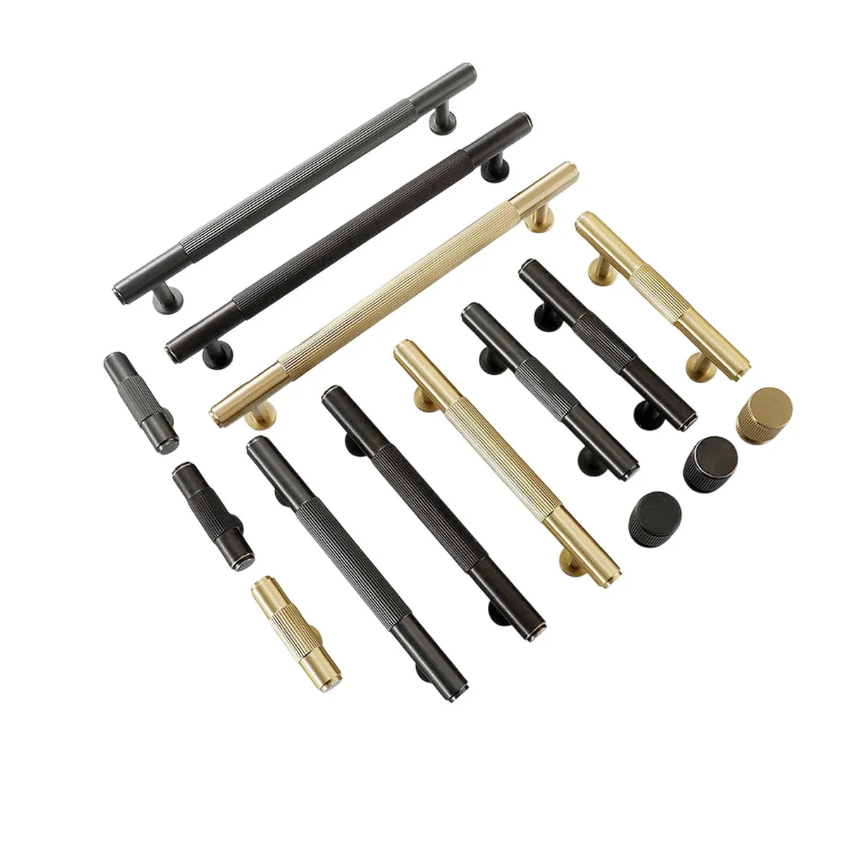 Knurled Copper Cabinet Handles and Knobs for Kitchen and Drawers Brushed Brass