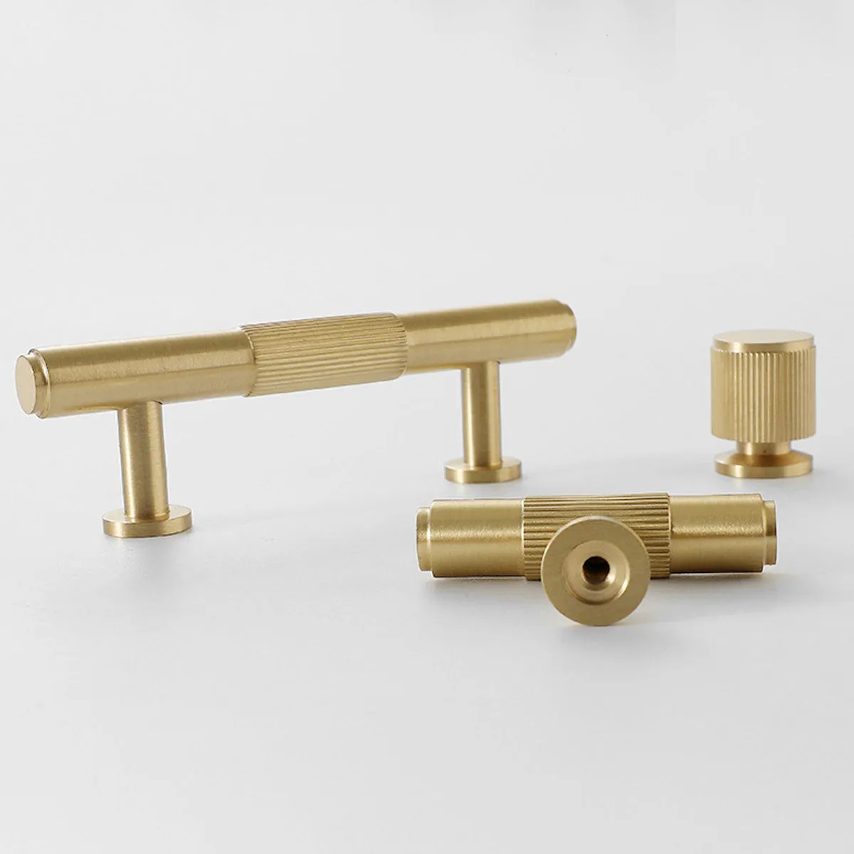 Knurled Copper Cabinet Handles and Knobs for Kitchen and Drawers Brushed Brass