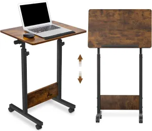 KOUPA Height Adjustable Standing Desk widths16 in Length 24 in, Portable Rolling Mobile Stand Up Table with Wheels, 360 Degree Flip Laptop Computer Desk for Home Office, Rustic Brown