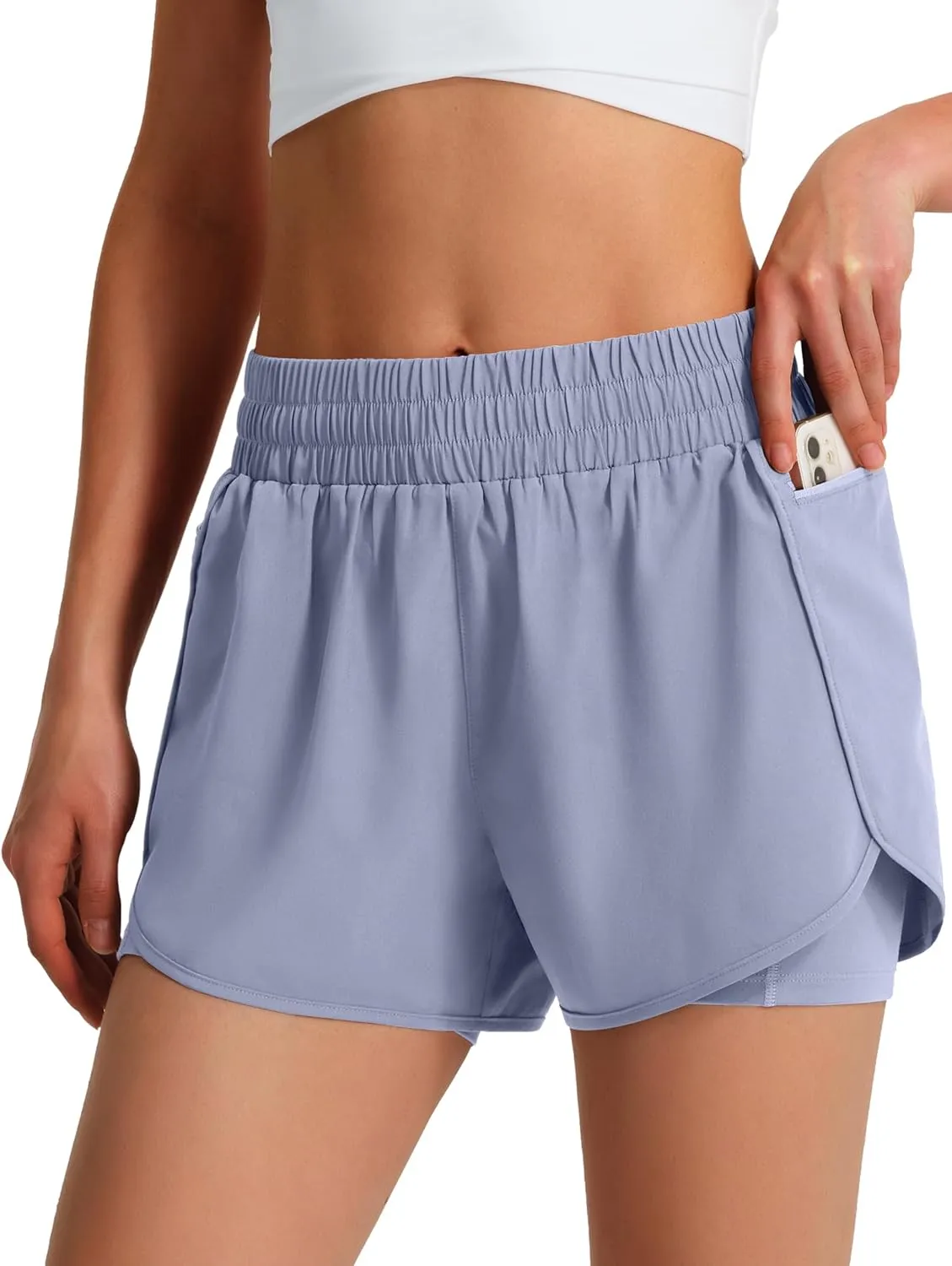 Ksmien Women's Running Shorts Quick Dry Lightweight Athletic Workout Shorts with Liner Phone Pockets