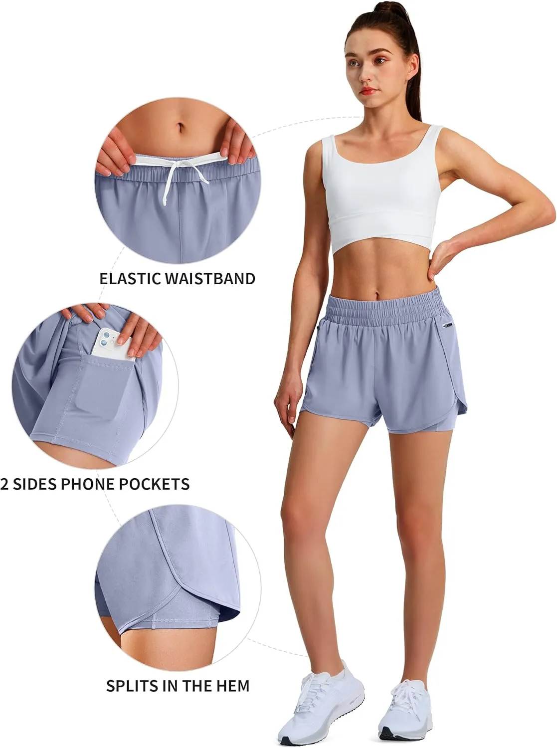 Ksmien Women's Running Shorts Quick Dry Lightweight Athletic Workout Shorts with Liner Phone Pockets
