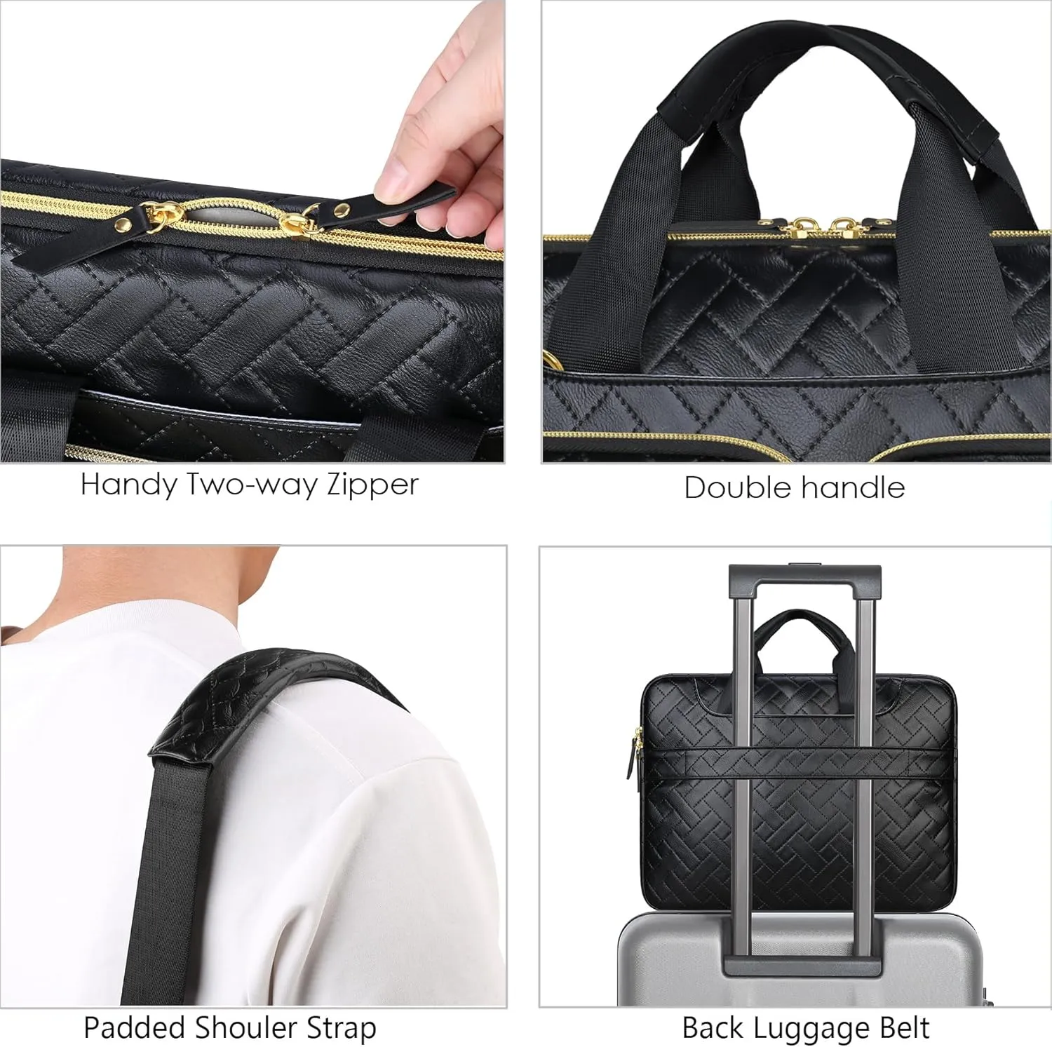 Lacdo 360° Protective Laptop Shoulder Bag, 14 inch Computer Bag for 14 inch New MacBook Pro M4/M3/M2/M1 Chips Pro Max A3112 A3401 A3185 A2918 A2992 A2779 A2442 2024-2021 Messenger Bag, Elegant Black