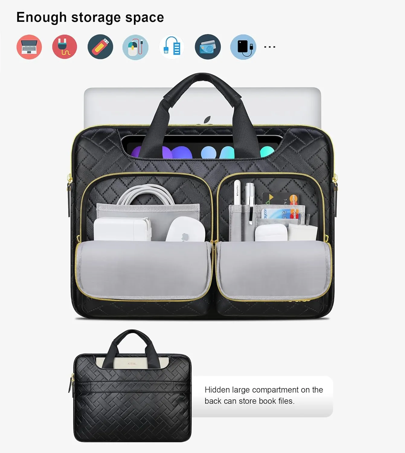 Lacdo 360° Protective Laptop Shoulder Bag, 14 inch Computer Bag for 14 inch New MacBook Pro M4/M3/M2/M1 Chips Pro Max A3112 A3401 A3185 A2918 A2992 A2779 A2442 2024-2021 Messenger Bag, Elegant Black