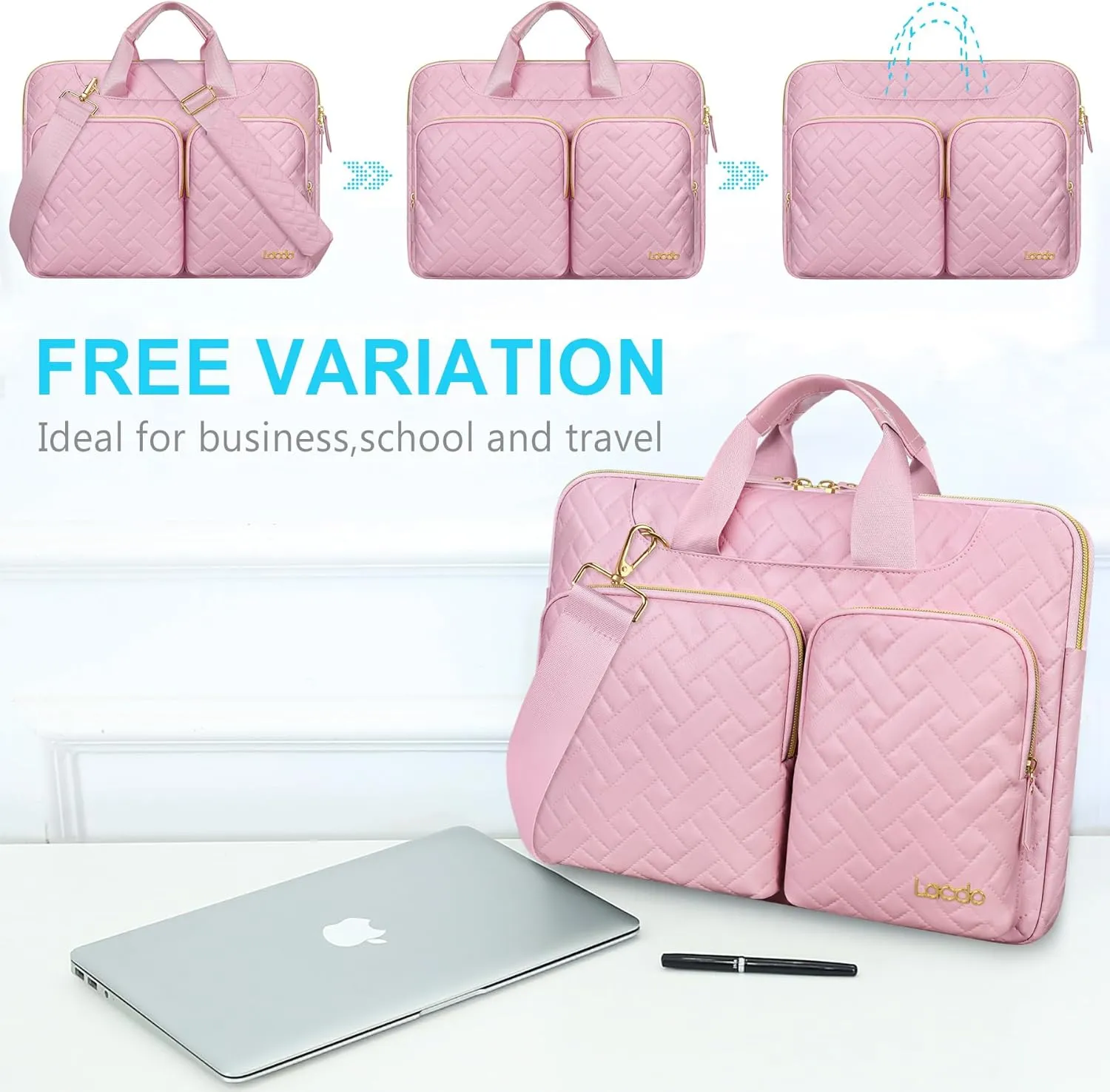 Lacdo Laptop Bag for Women, 16 inch Laptop Shoulder Bag for 16 inch New MacBook Pro M4/M3/M2 /M1 Pro Max A3403 A3186 A2991 A2780 A2485 2024-2019, 15" Surface Laptop 7th Copilot PC, Sakura Pink