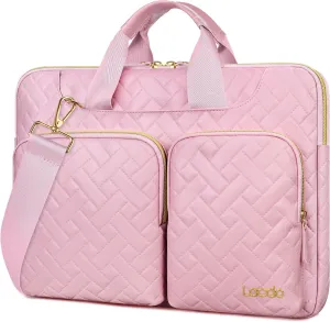 Lacdo Laptop Bag for Women, 16 inch Laptop Shoulder Bag for 16 inch New MacBook Pro M4/M3/M2 /M1 Pro Max A3403 A3186 A2991 A2780 A2485 2024-2019, 15" Surface Laptop 7th Copilot PC, Sakura Pink