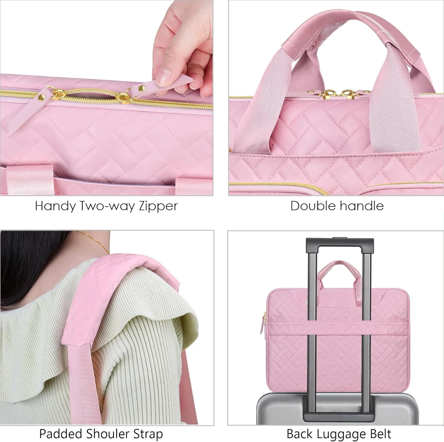 Lacdo Laptop Bag for Women, 16 inch Laptop Shoulder Bag for 16 inch New MacBook Pro M4/M3/M2 /M1 Pro Max A3403 A3186 A2991 A2780 A2485 2024-2019, 15" Surface Laptop 7th Copilot PC, Sakura Pink