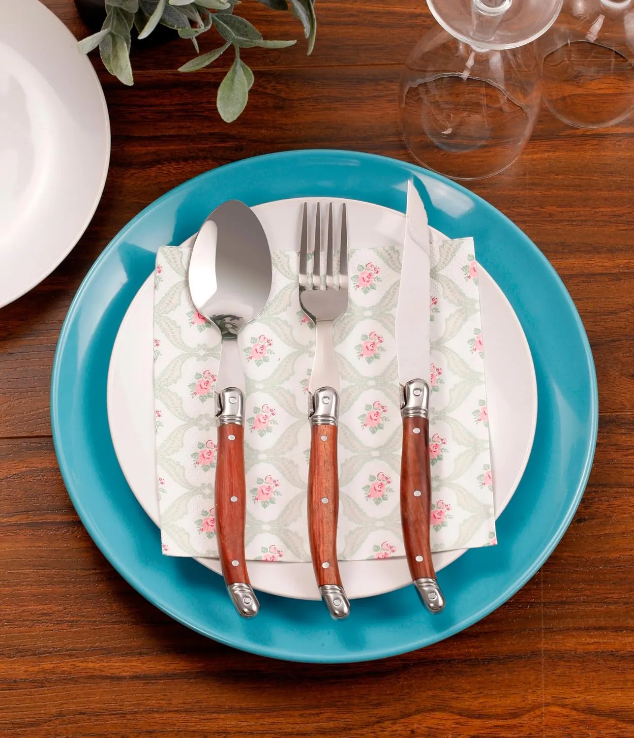 Laguiole By FlyingColors Stainless Steel Flatware Set. Wood Handles, 24 Pieces