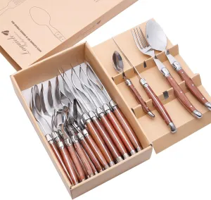 Laguiole By FlyingColors Stainless Steel Flatware Set. Wood Handles, 24 Pieces