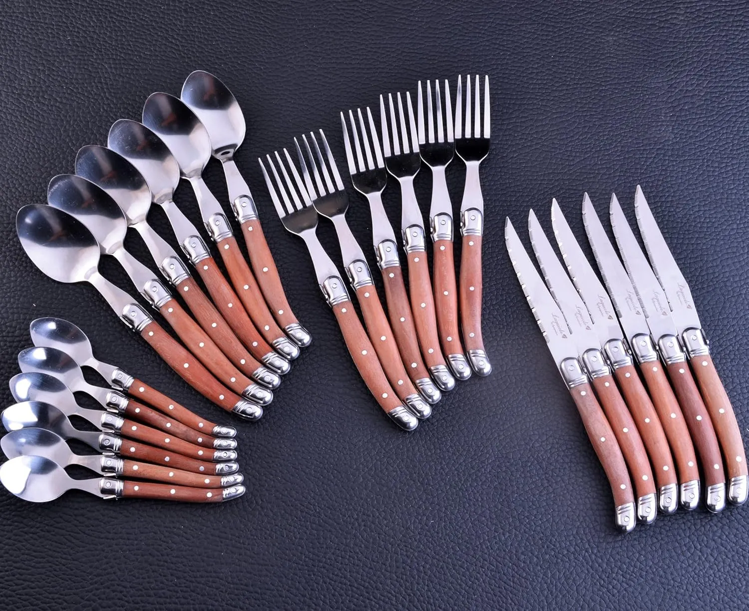 Laguiole By FlyingColors Stainless Steel Flatware Set. Wood Handles, 24 Pieces