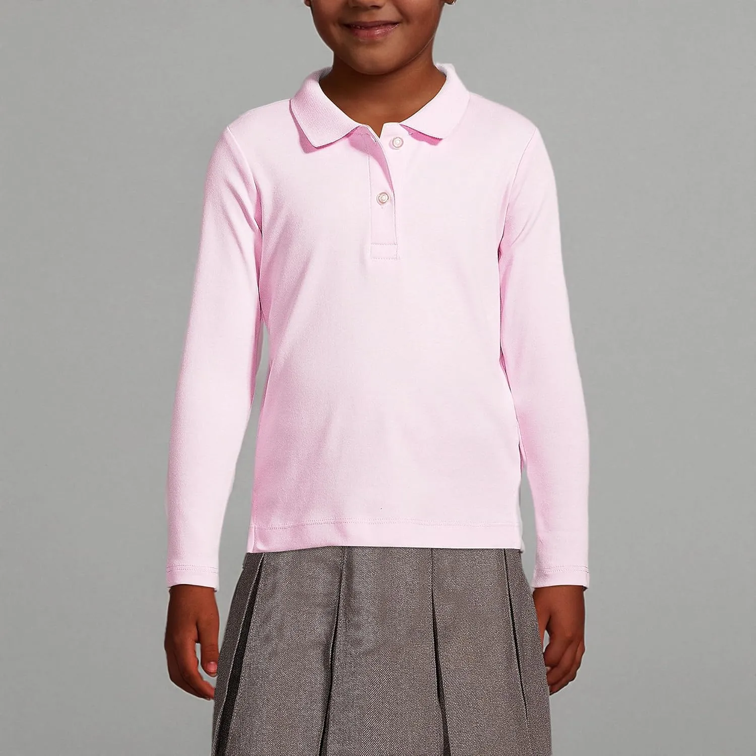 Lands' End School Uniform Girls Long Sleeve Feminine Fit Interlock Polo Shirt