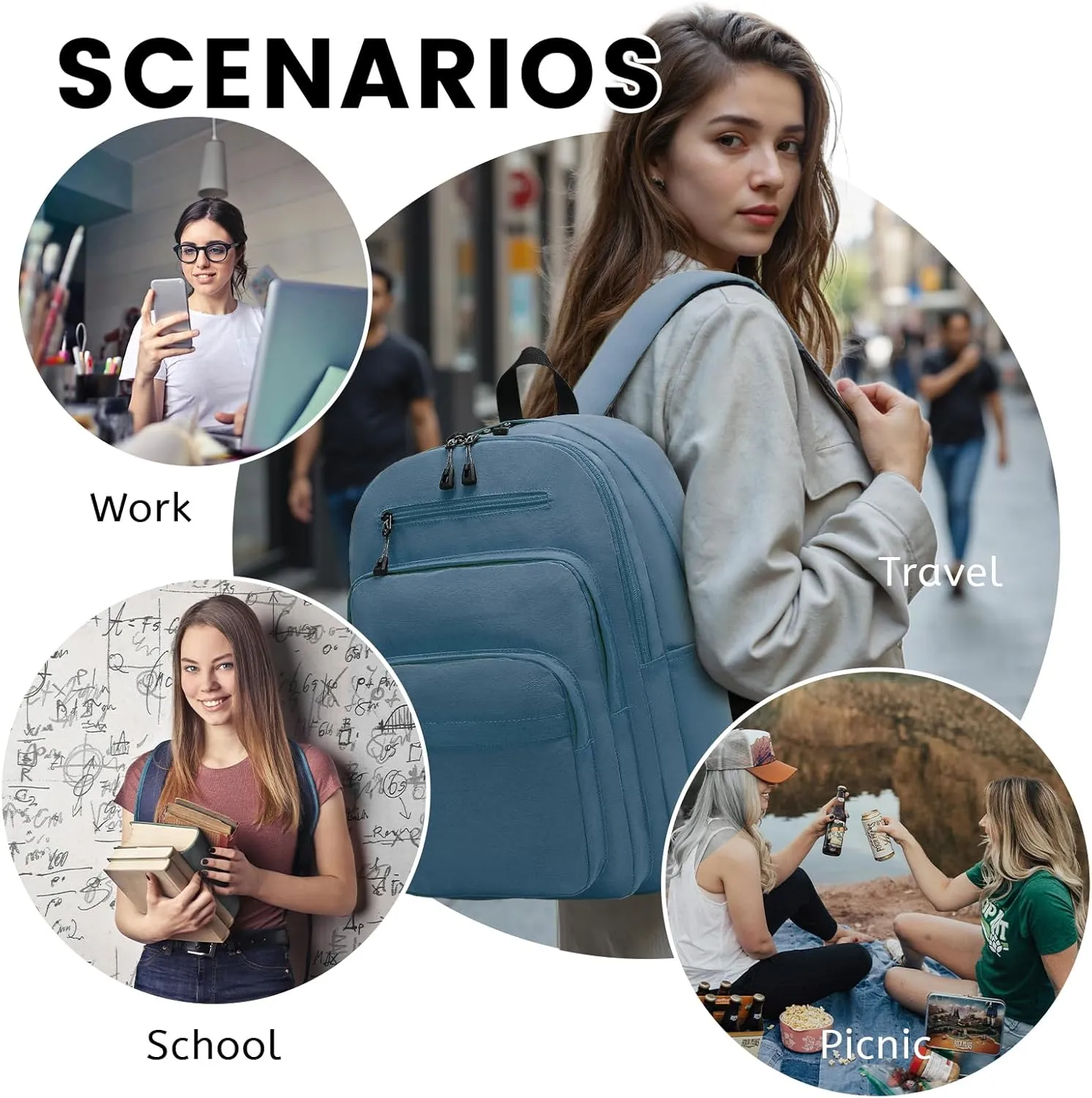 Lanola Basic Multi-Pocket Multipurpose Backpack Classical Water Resistant Bookbag For School Business Travel or Casual Daypack Backpacks For Men Or Women - Turquoise
