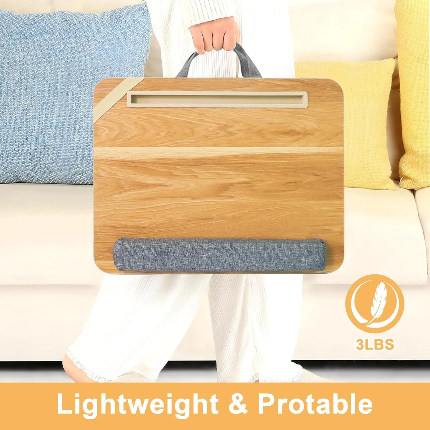 Lap Desk with Cushion, Adult Lap Desk with Storage for Up to 15.6in, Combines Laptop Bag & Table Features, Portable Workstation for Home, College, Office (Light Brown)