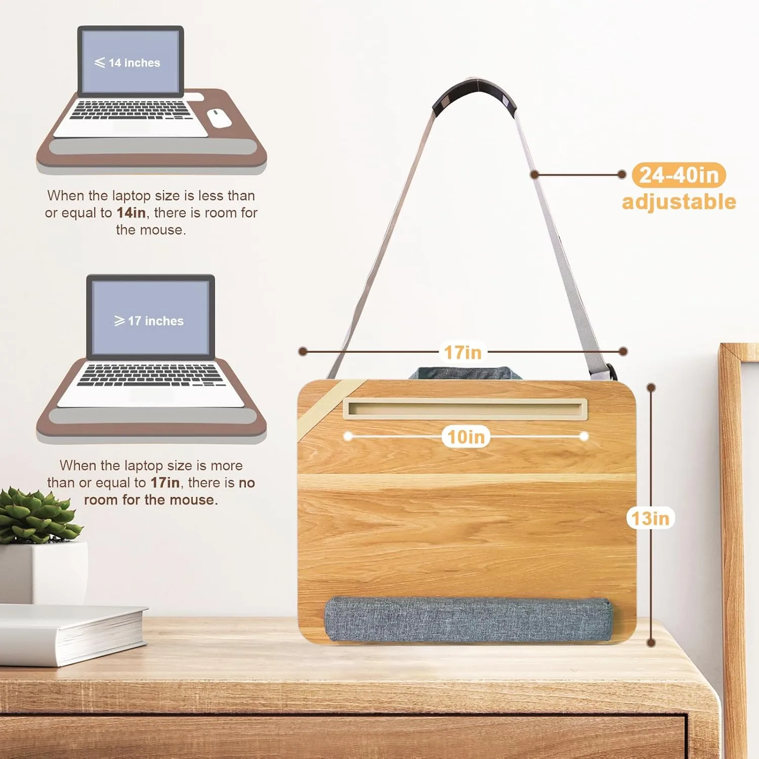Lap Desk with Cushion, Adult Lap Desk with Storage for Up to 15.6in, Combines Laptop Bag & Table Features, Portable Workstation for Home, College, Office (Light Brown)