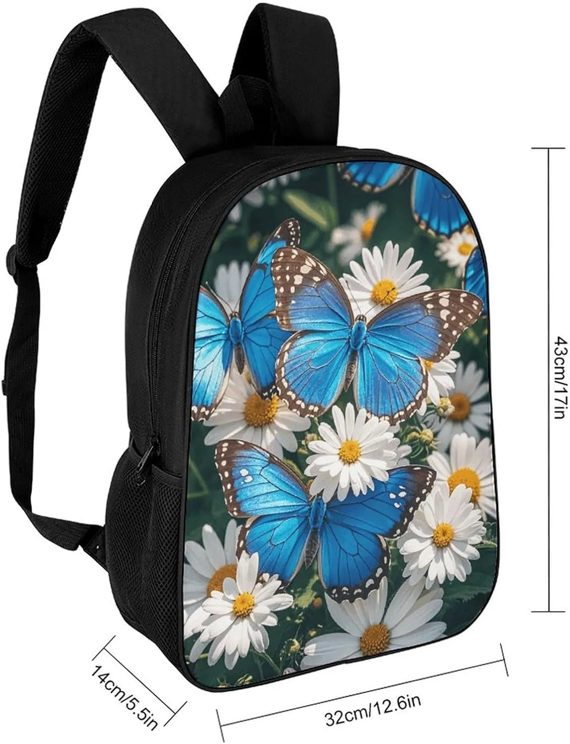 Laptop Backpack for Men Women Daypack Blue Butterflies White Flowers Computer Bag Travel Backpacks Laptop Bag