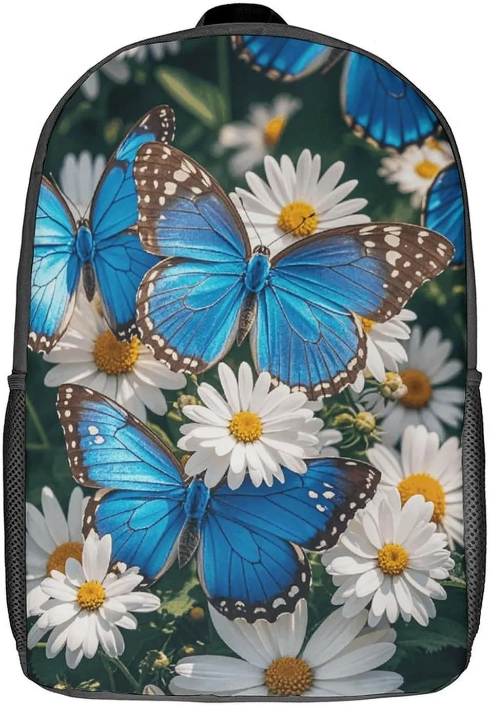 Laptop Backpack for Men Women Daypack Blue Butterflies White Flowers Computer Bag Travel Backpacks Laptop Bag