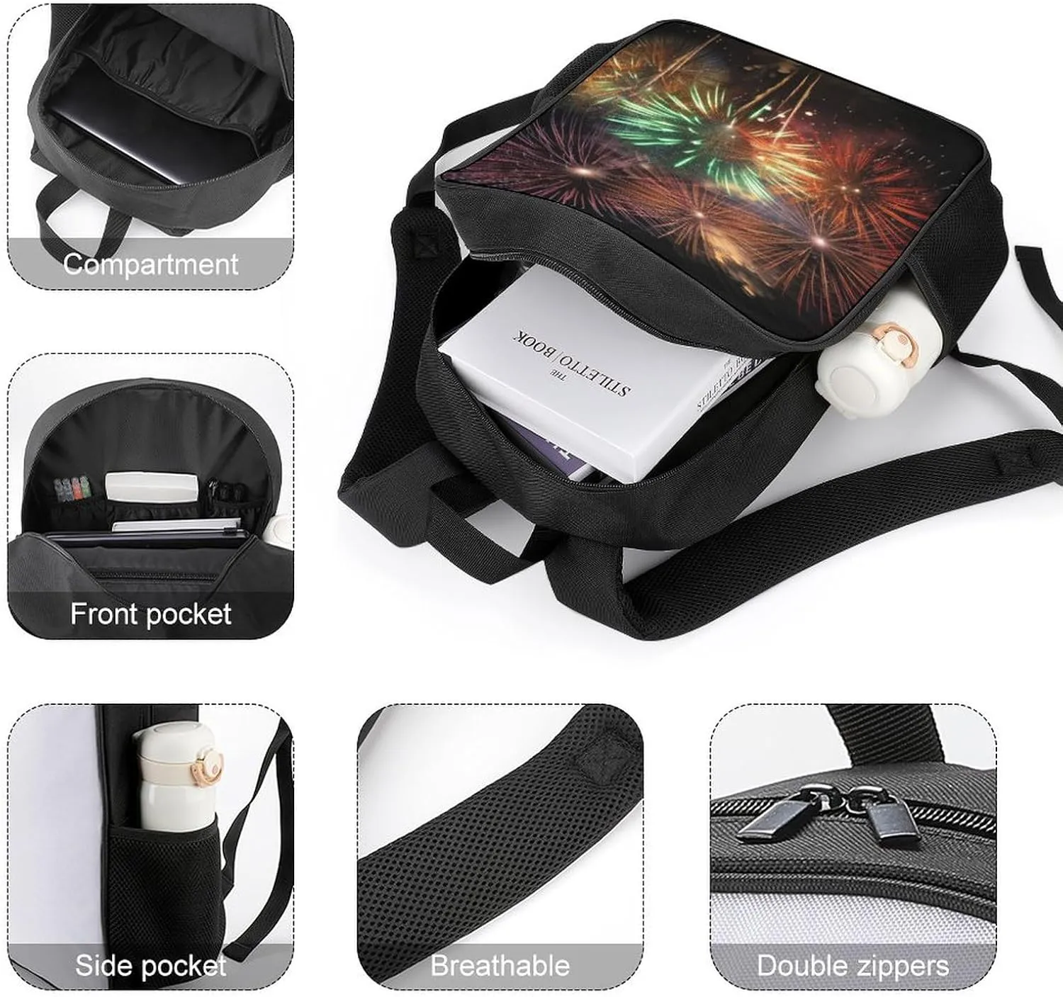 Laptop Backpack for Travel Daypack Splendid Fireworks Computer Bag Work Back Pack Laptop Bag Casual Nurse Bag