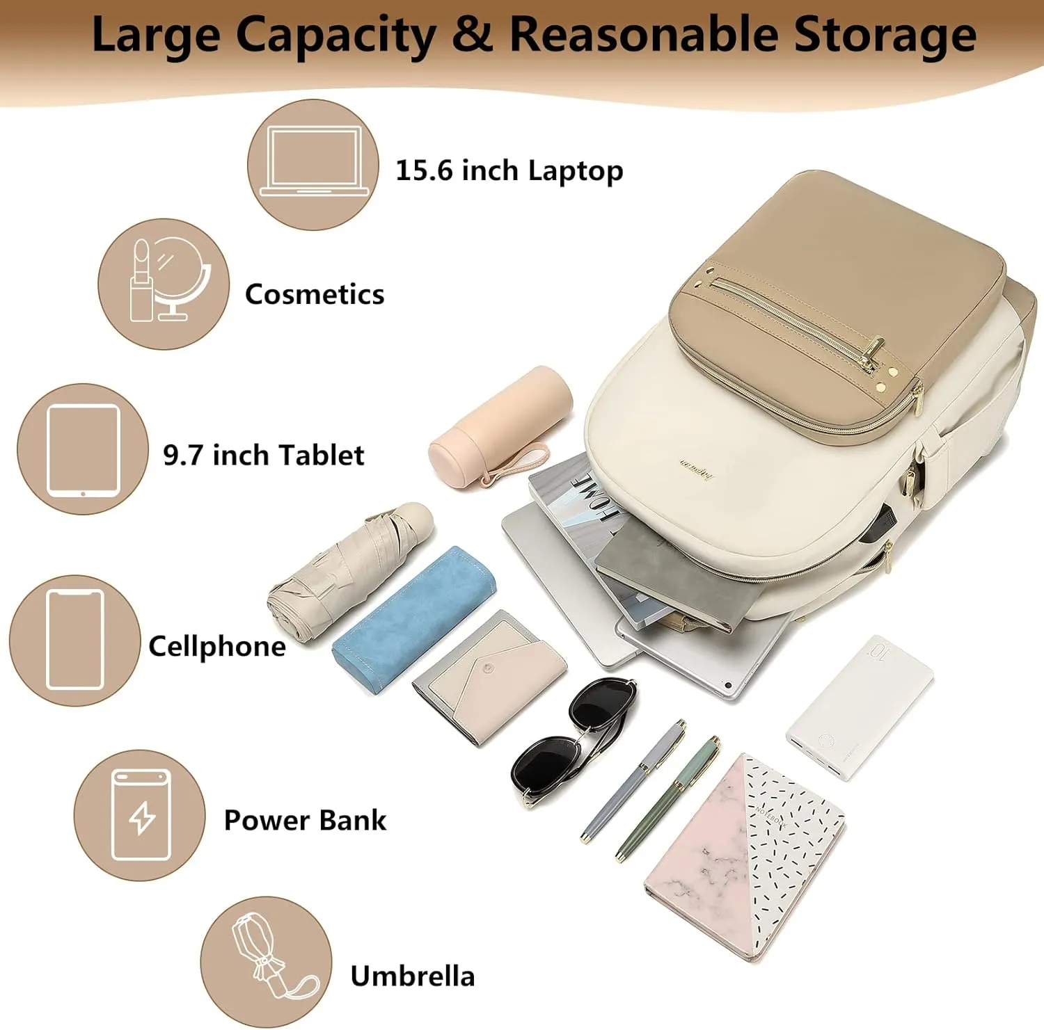 laptop backpack for Women - 15.6 inch Work Bags Travel Backpack with USB Charger College Bookbag Waterproof Business Computer Backpack Anti-theft Casual Backpacks for Nurse Teacher khaki