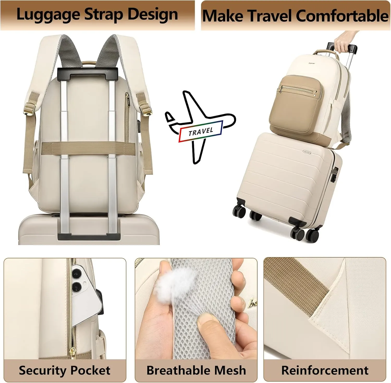 laptop backpack for Women - 15.6 inch Work Bags Travel Backpack with USB Charger College Bookbag Waterproof Business Computer Backpack Anti-theft Casual Backpacks for Nurse Teacher khaki