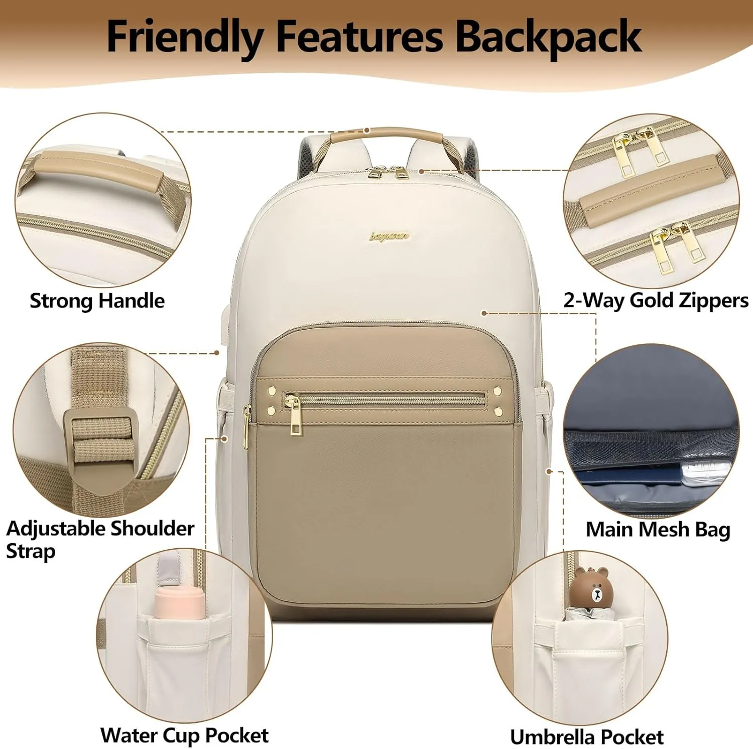 laptop backpack for Women - 15.6 inch Work Bags Travel Backpack with USB Charger College Bookbag Waterproof Business Computer Backpack Anti-theft Casual Backpacks for Nurse Teacher khaki