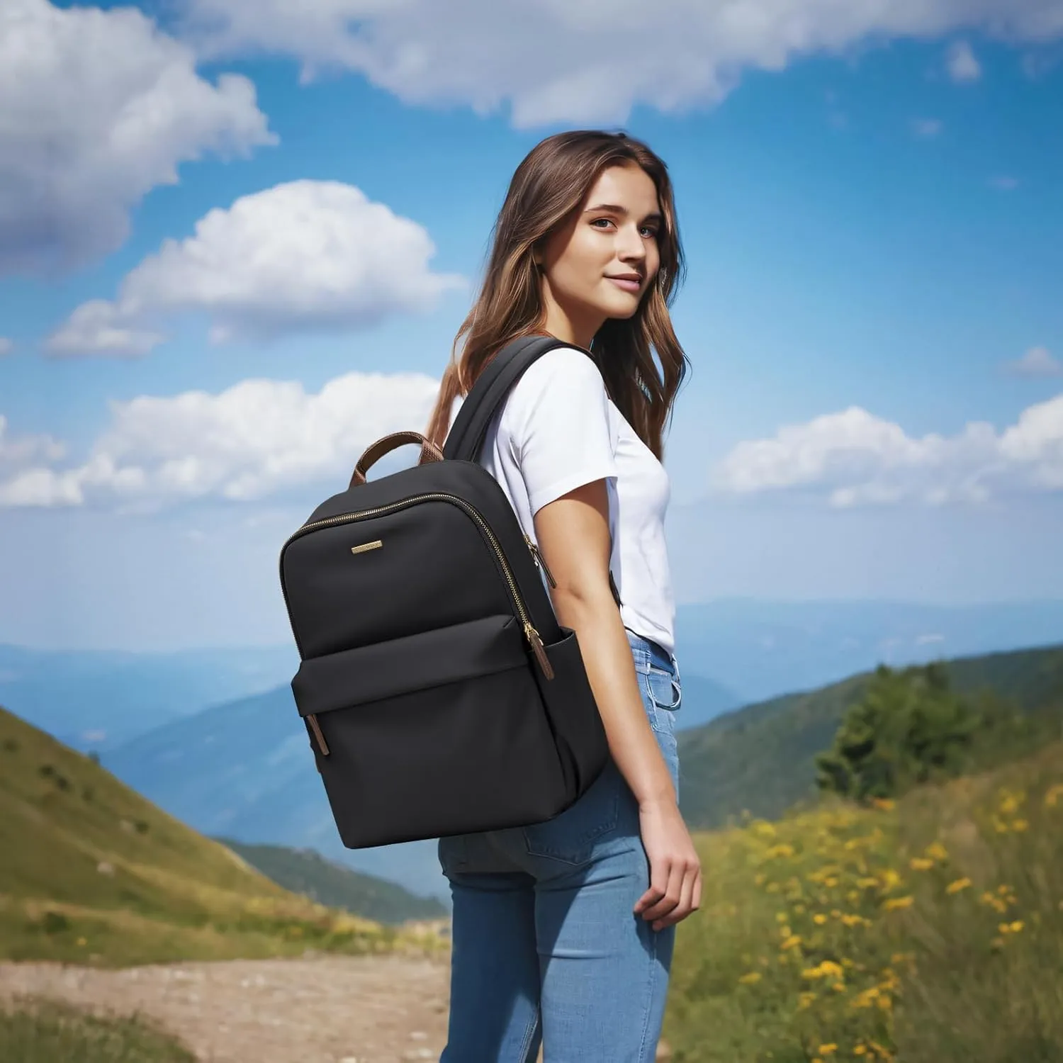 Laptop Backpack for Women Fit 14 Inch Stylish Daypack Notebook Travel Work Commuter Casual Daypack Backpack Purse for Women Travel Business (Black)