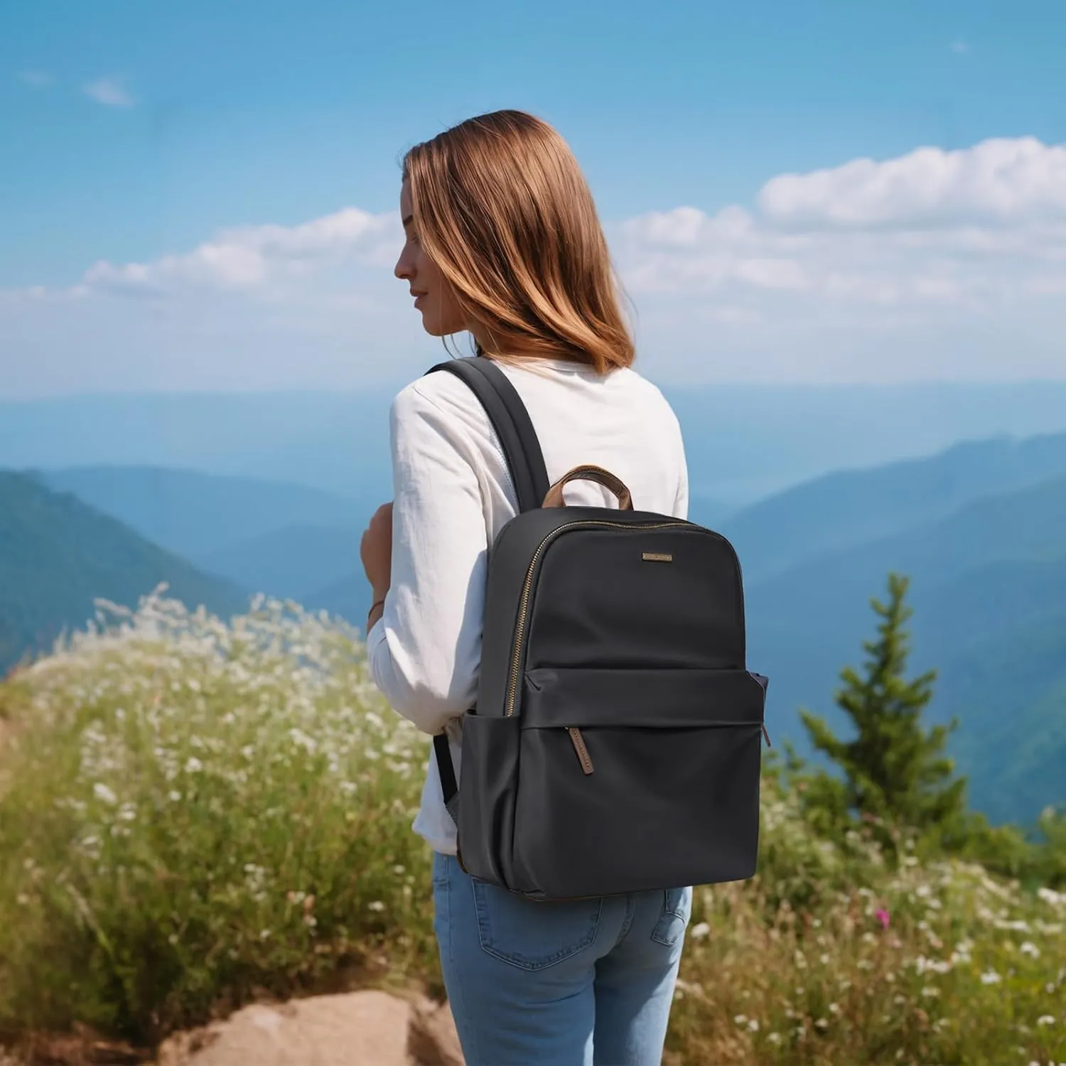 Laptop Backpack for Women Fit 14 Inch Stylish Daypack Notebook Travel Work Commuter Casual Daypack Backpack Purse for Women Travel Business (Black)