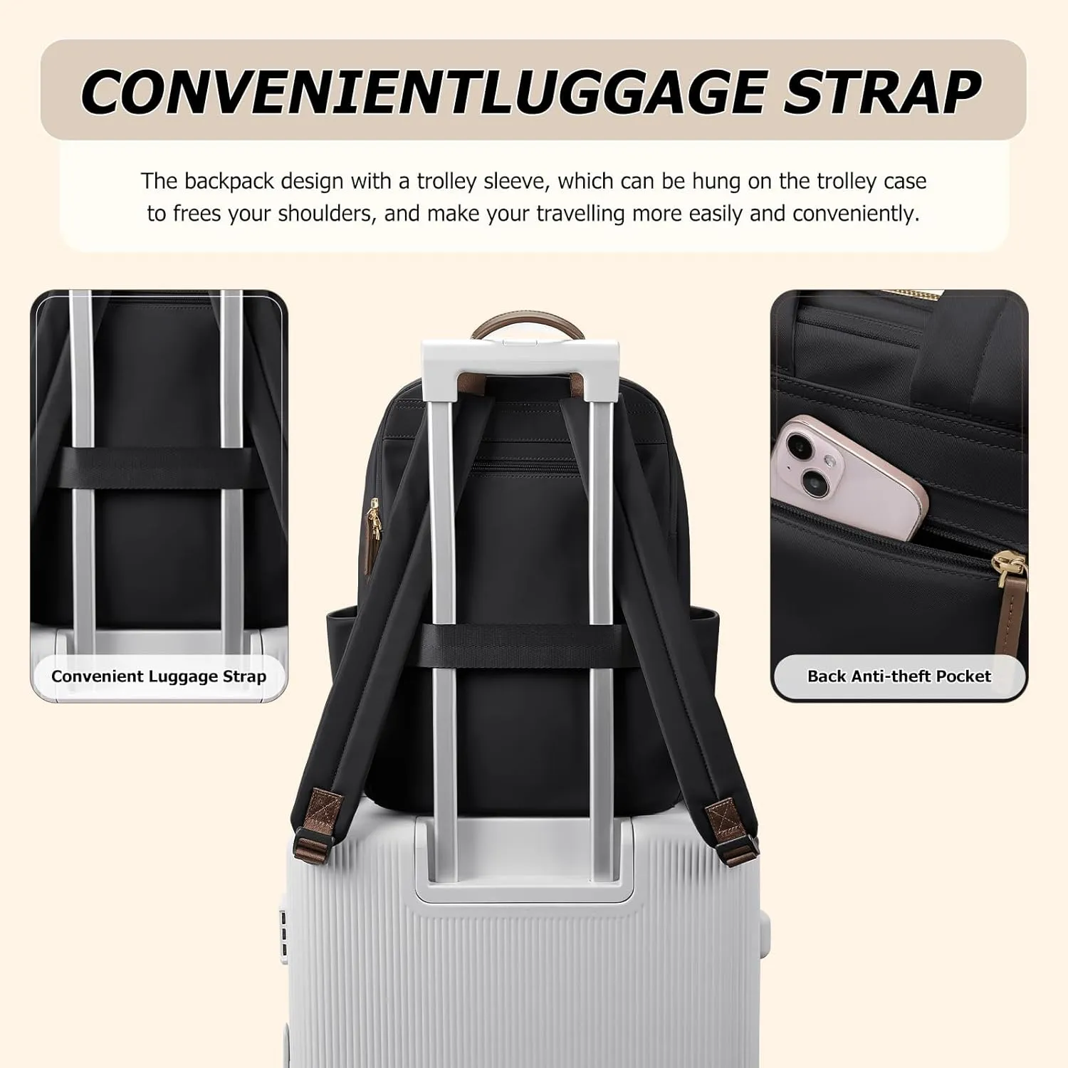 Laptop Backpack for Women Fit 14 Inch Stylish Daypack Notebook Travel Work Commuter Casual Daypack Backpack Purse for Women Travel Business (Black)