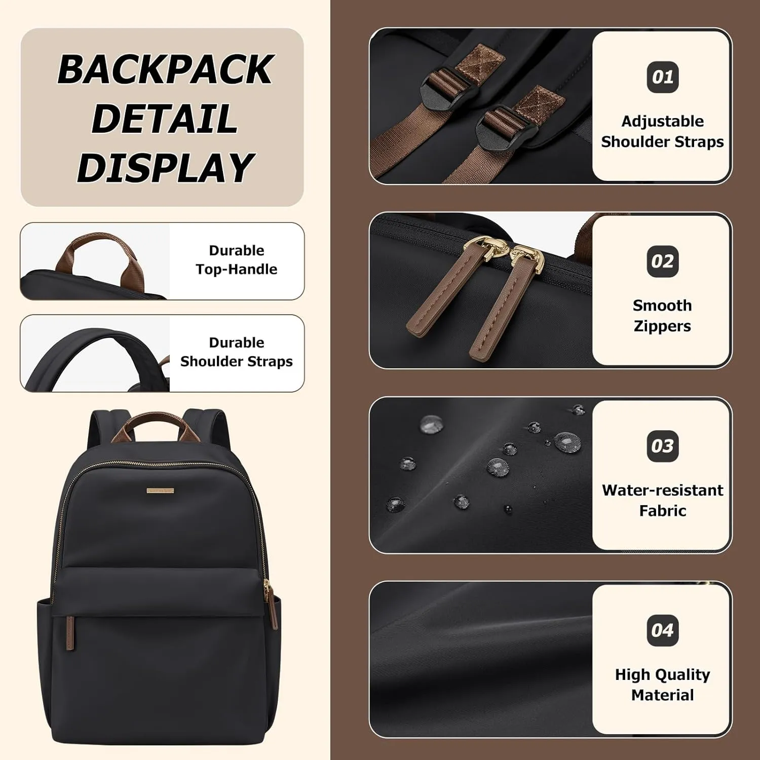 Laptop Backpack for Women Fit 14 Inch Stylish Daypack Notebook Travel Work Commuter Casual Daypack Backpack Purse for Women Travel Business (Black)